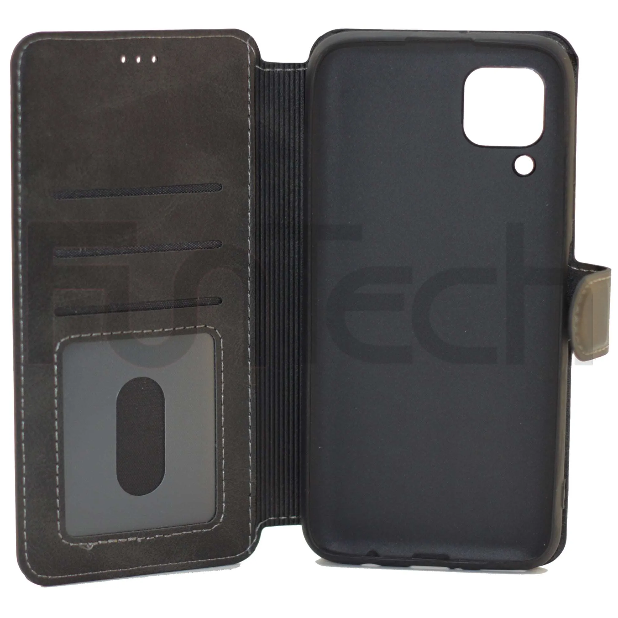 Huawei P40 Lite, Leather Wallet Case, Color Black, (Case suitable for model Nova 6 SE / Nova 7)