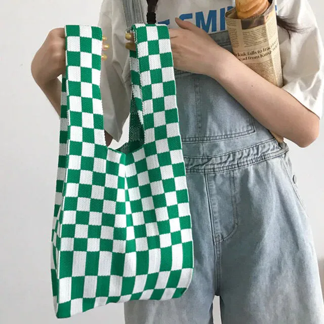 Indie Aesthetic Checker Tote Bag