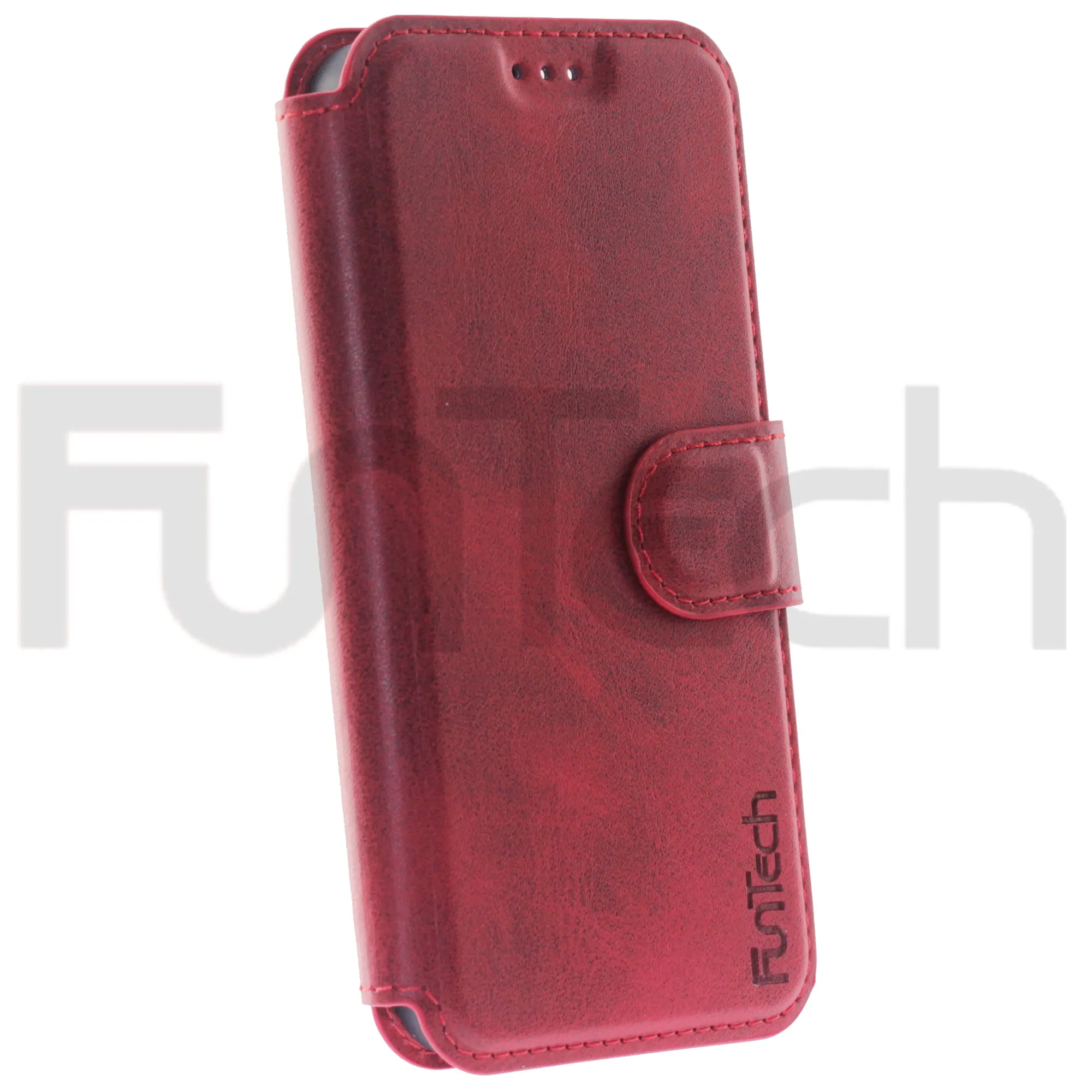 iPhone 12 Mini, Leather Wallet Case, Color Red.