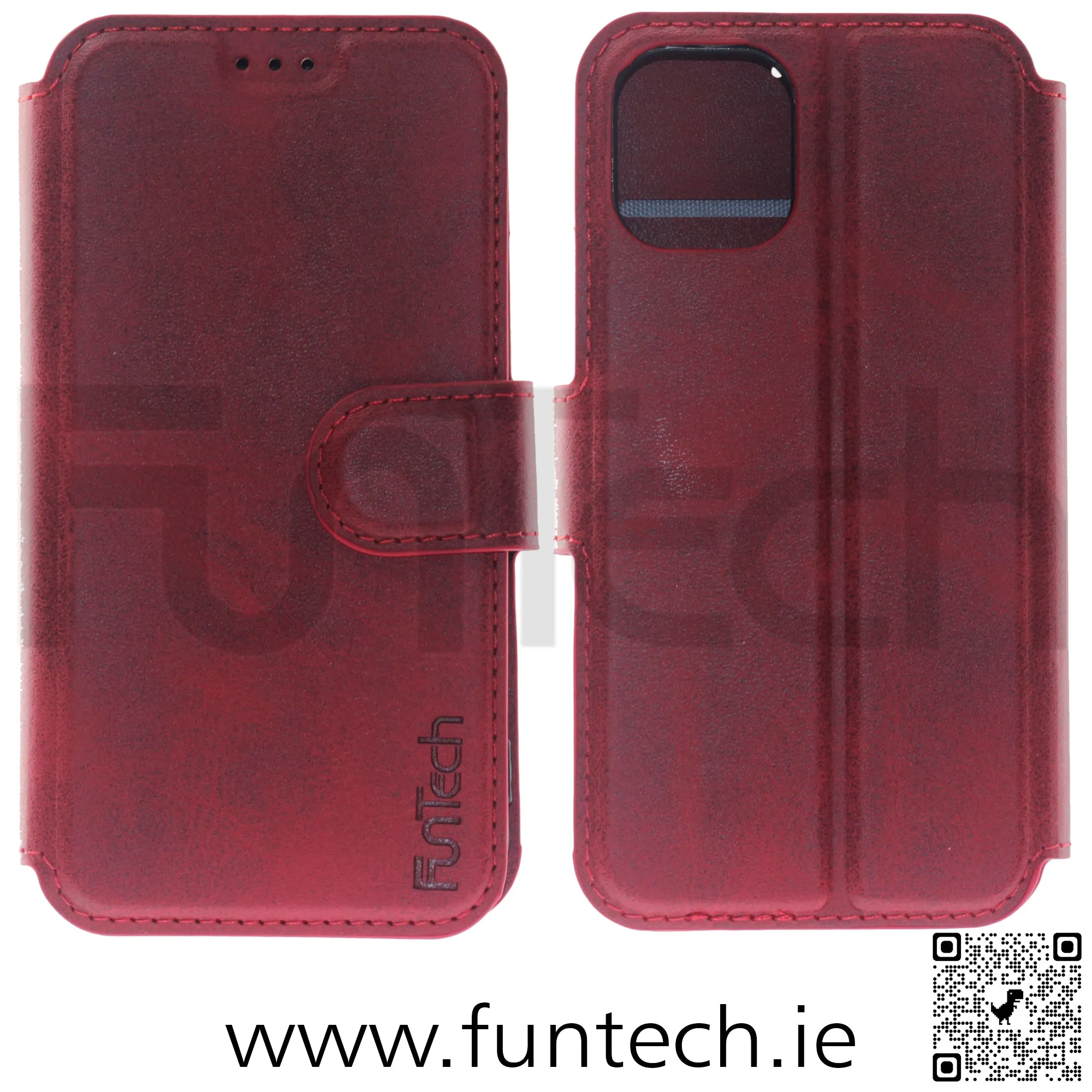 iPhone 12 Mini, Leather Wallet Case, Color Red.