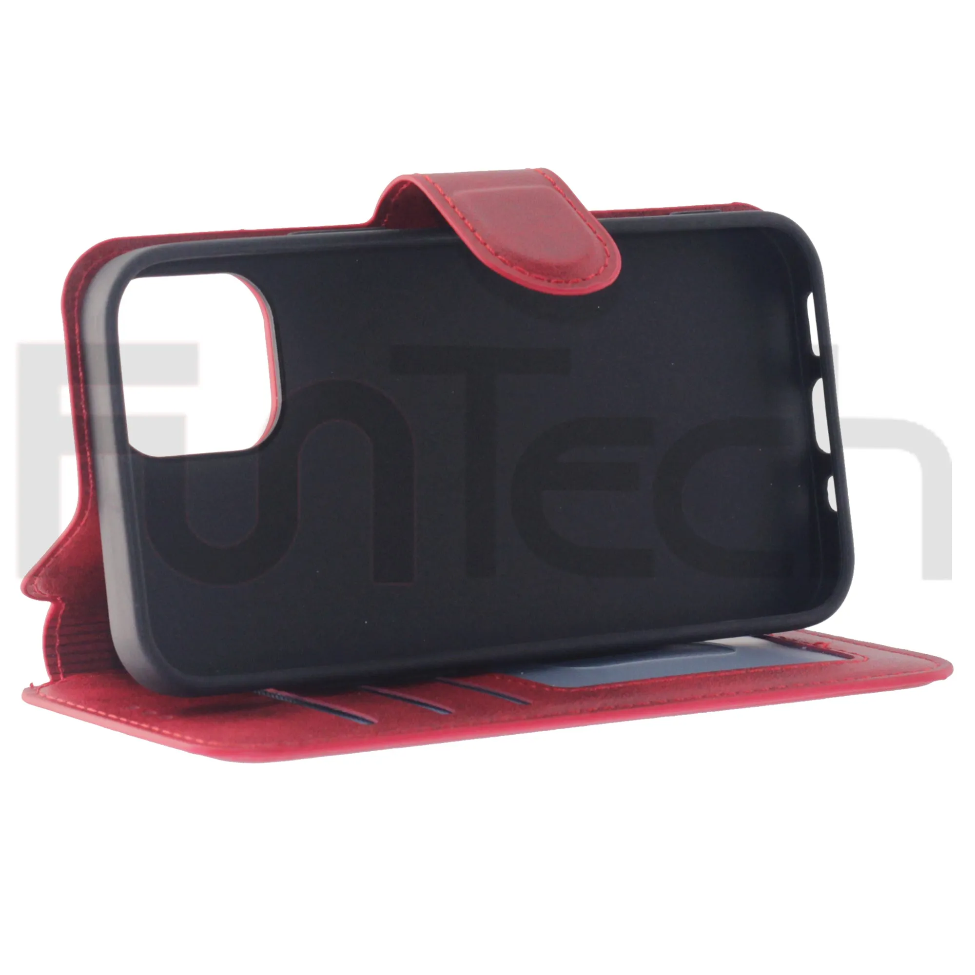 iPhone 12 Mini, Leather Wallet Case, Color Red.