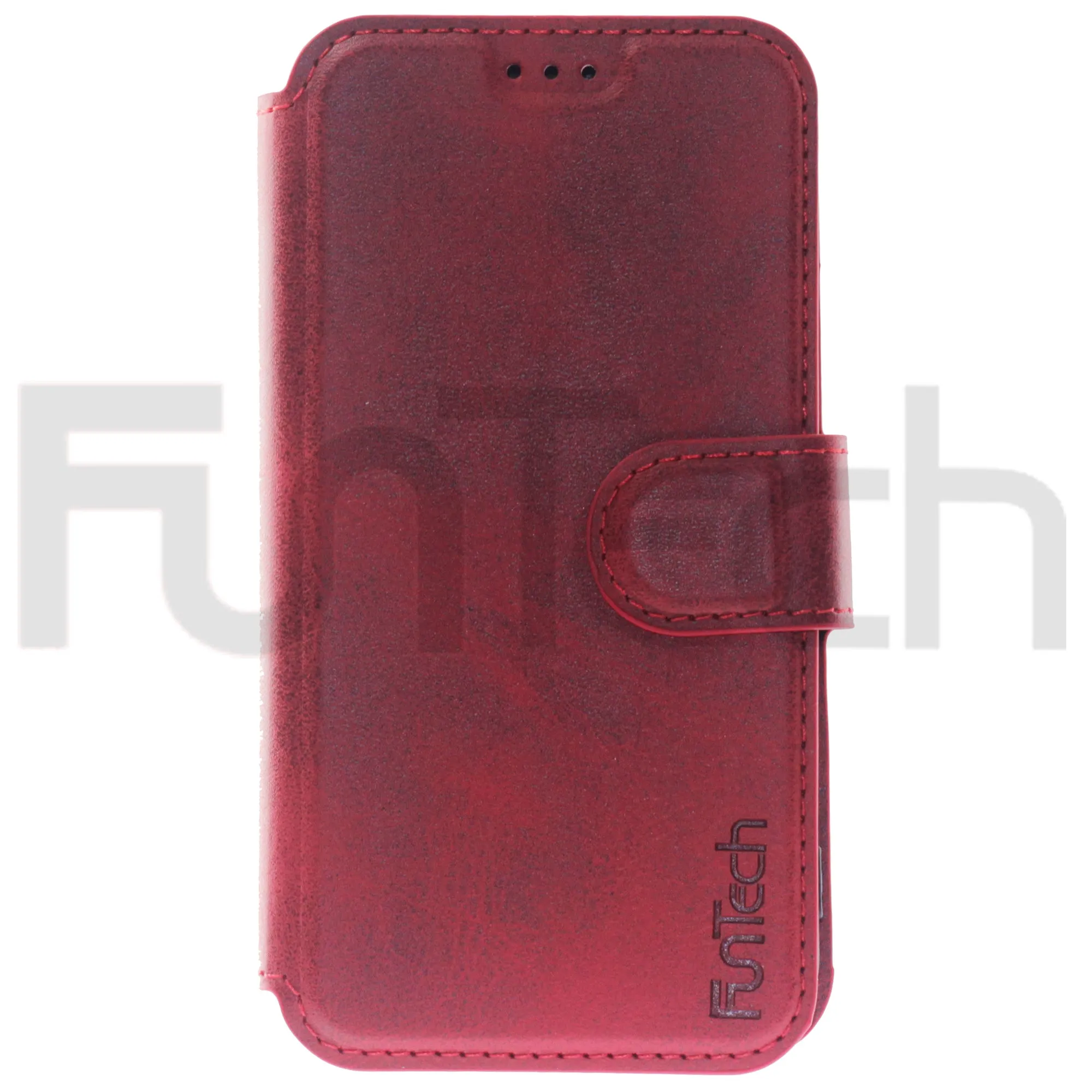 iPhone 12 Mini, Leather Wallet Case, Color Red.