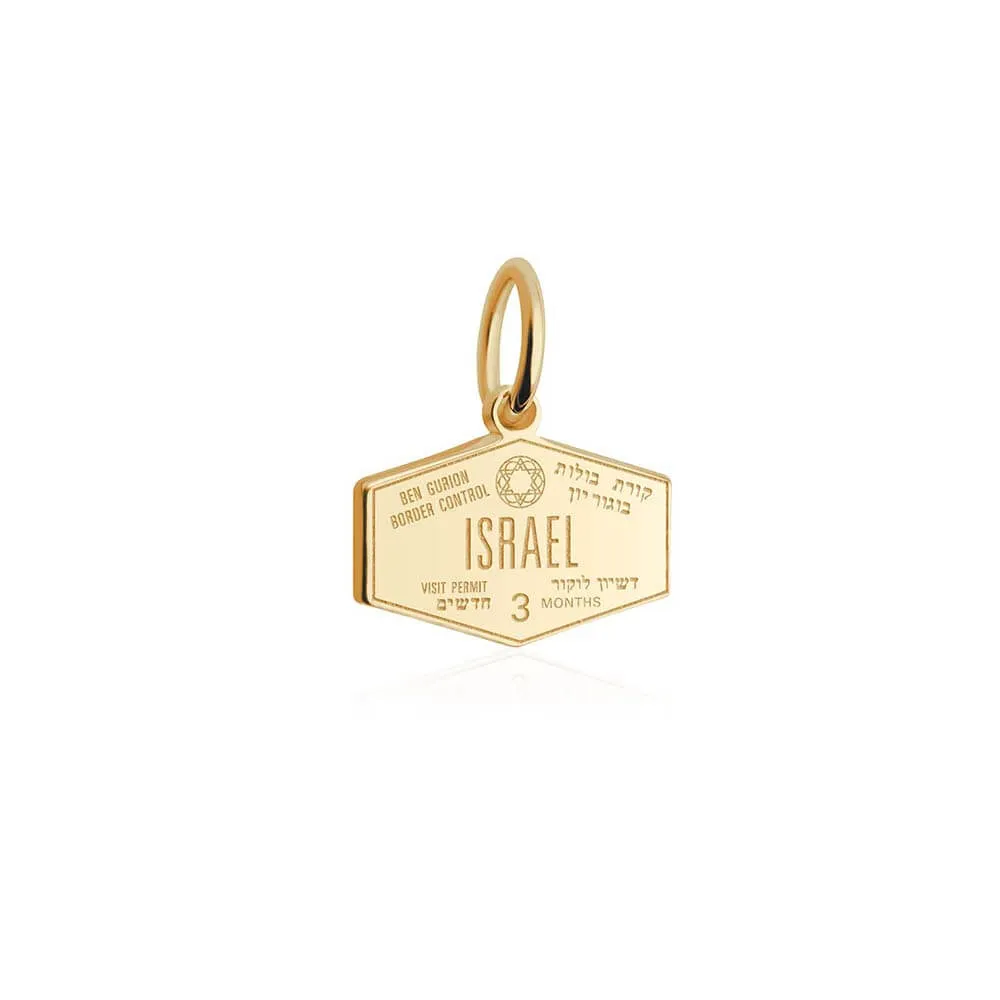 Israel Passport Stamp Charm Solid Gold Mini