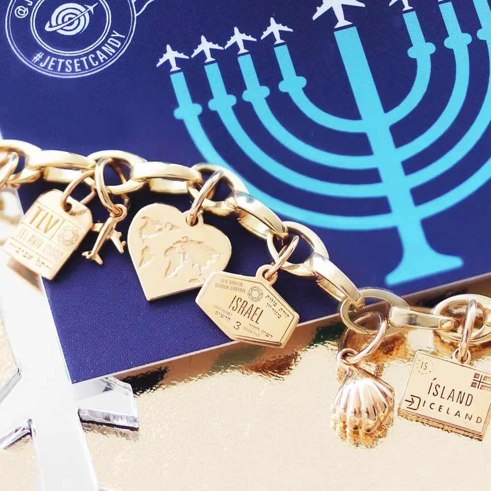 Israel Passport Stamp Charm Solid Gold Mini