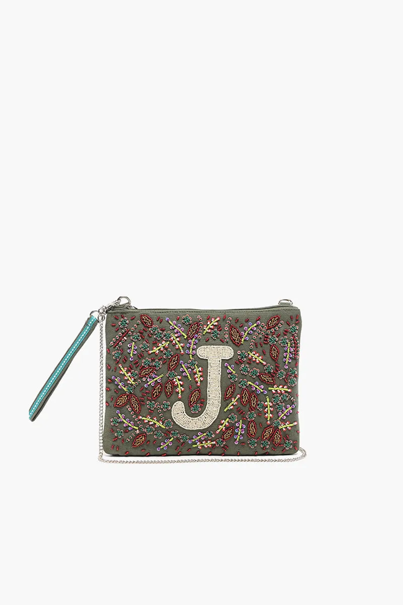 J Initial Embellished Pouch with Coin Bag