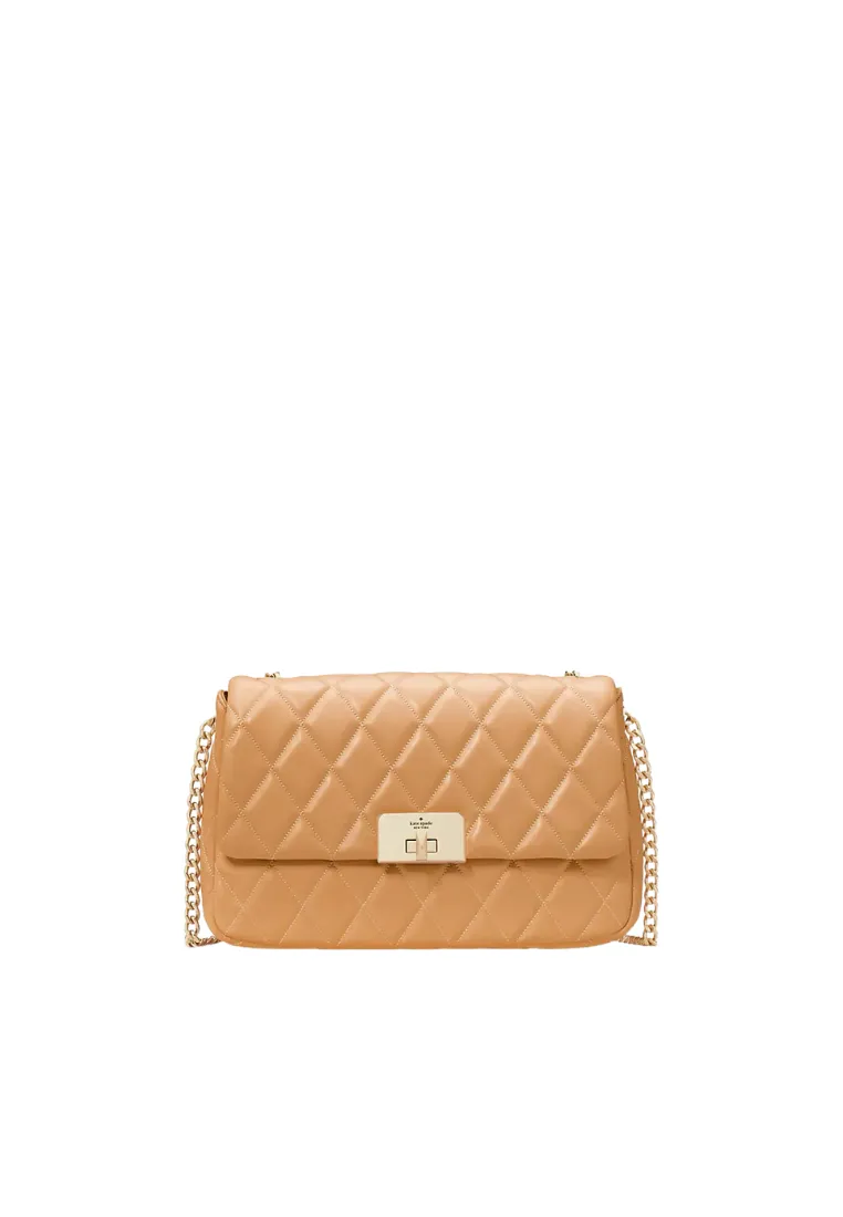 Kate Spade Carey Quilted Medium Flap Shoulder Bag In Tiramisu Mousse KH228