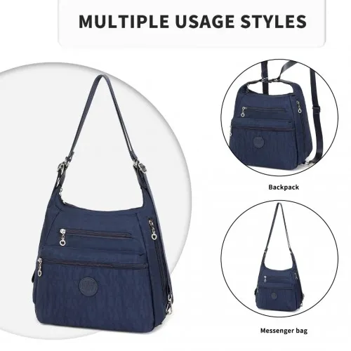 Kono Three Way Multipurpose Casual Shoulder Bag With Double Zippers - Navy | EH2063