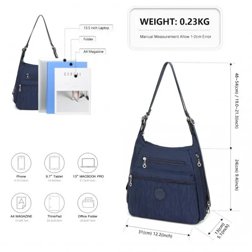 Kono Three Way Multipurpose Casual Shoulder Bag With Double Zippers - Navy | EH2063