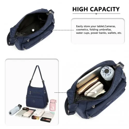 Kono Three Way Multipurpose Casual Shoulder Bag With Double Zippers - Navy | EH2063