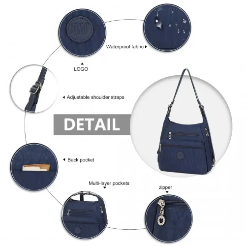 Kono Three Way Multipurpose Casual Shoulder Bag With Double Zippers - Navy | EH2063