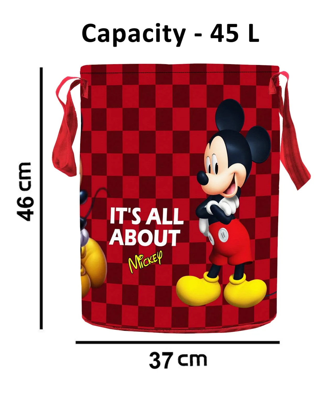 Kuber Industries Disney Mickey Print Round Non Woven Fabric Foldable Laundry Organiser with Handles,45 LTR (Set of 2, Maroon)-KUBMART11638