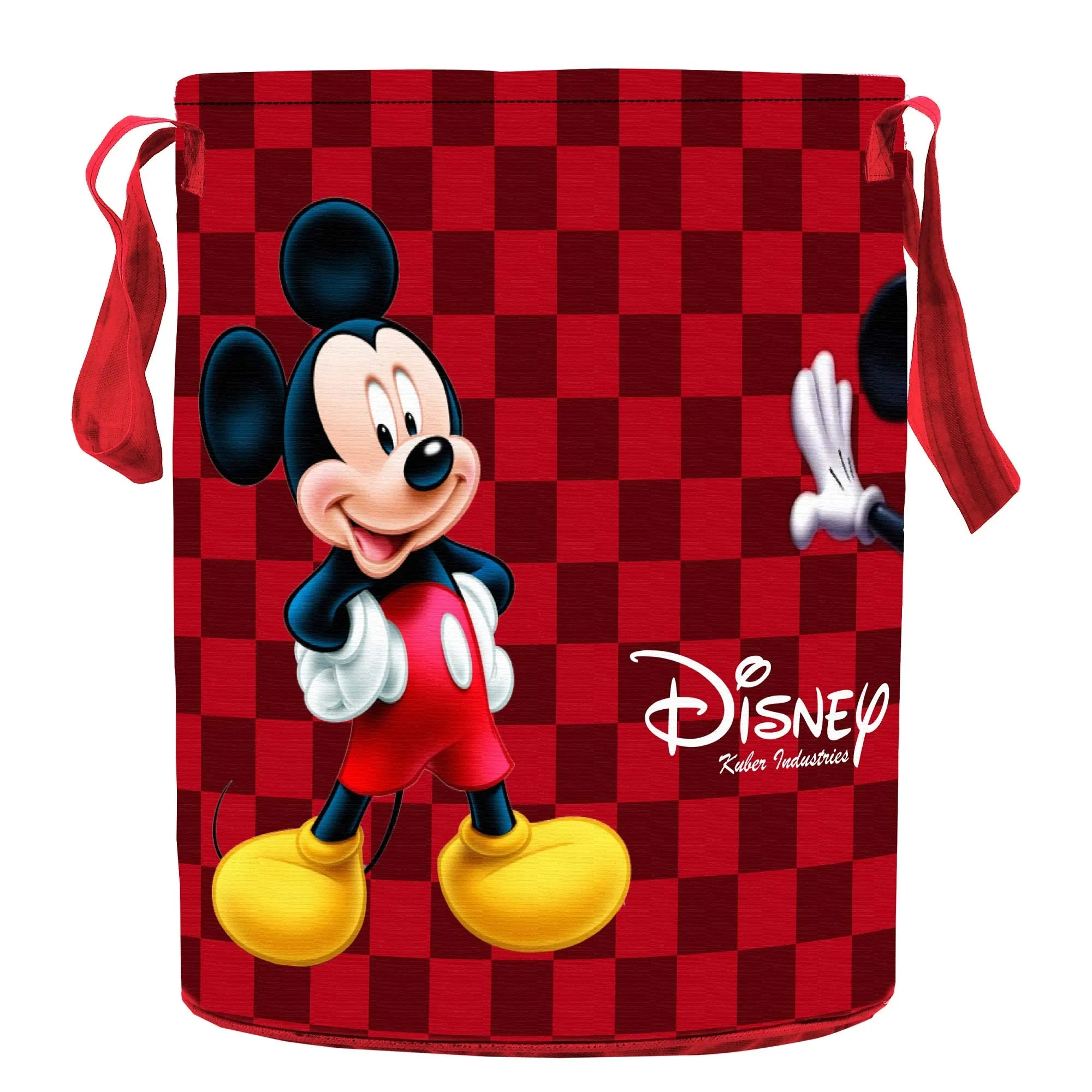 Kuber Industries Disney Mickey Print Round Non Woven Fabric Foldable Laundry Organiser with Handles,45 LTR (Set of 2, Maroon)-KUBMART11638