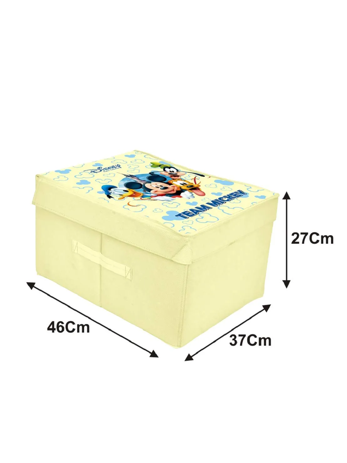 Kuber Industries Disney Team Mickey Print Non Woven 2 Pieces Fabric Foldable Saree,Shirt Cover Storage Organizer Box with With Lid, Extra Large (Cream)-KUBMART16330