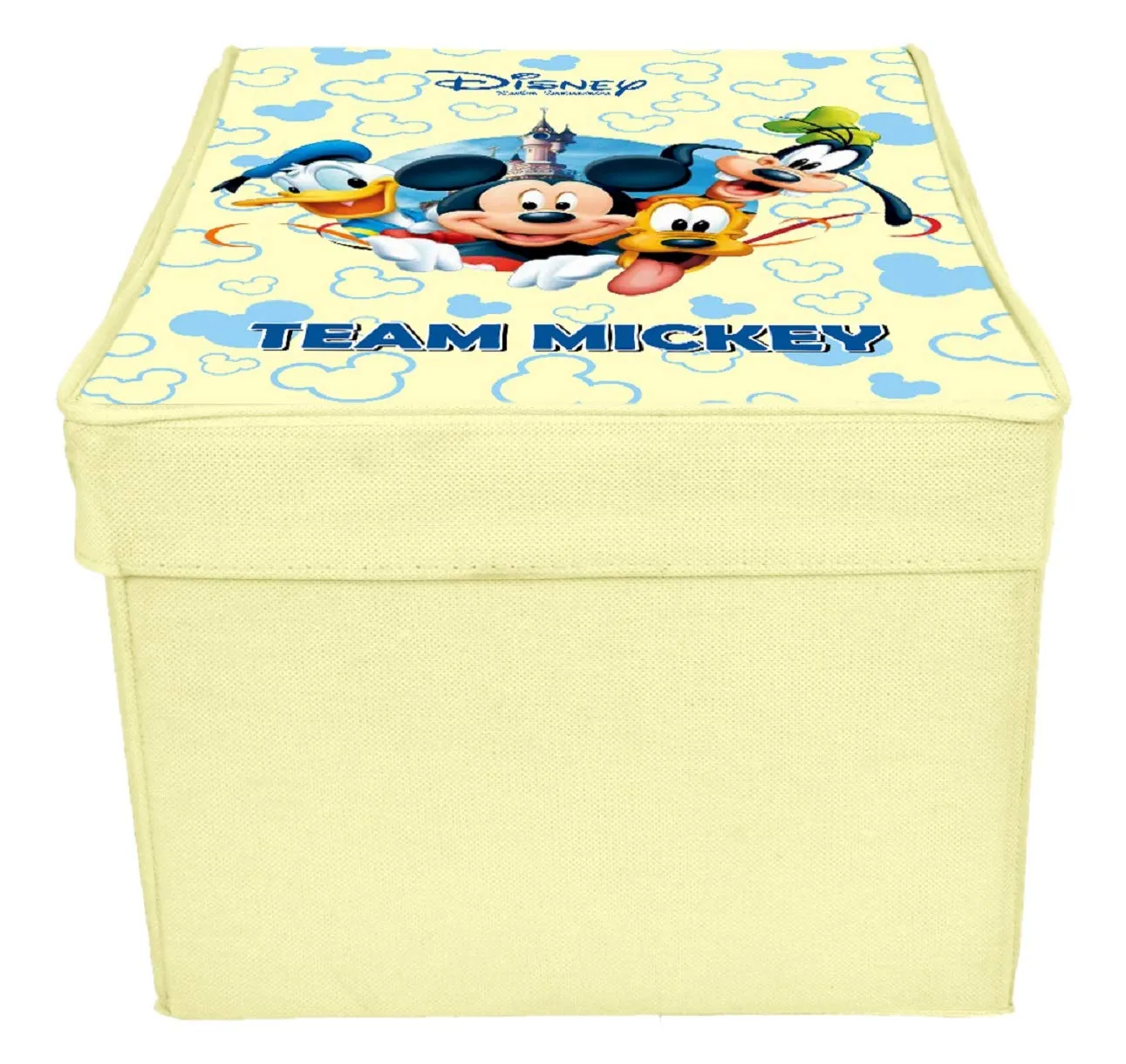 Kuber Industries Disney Team Mickey Print Non Woven 2 Pieces Fabric Foldable Saree,Shirt Cover Storage Organizer Box with With Lid, Extra Large (Cream)-KUBMART16330