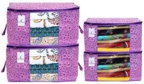 Kuber Industries Metallic Printed Non Woven 2 Pieces Saree Cover and 2 Pieces Underbed Storage Bag, Cloth Organizer for Storage, Blanket Cover Combo Set (Pink & Purple) -CTKTC038572