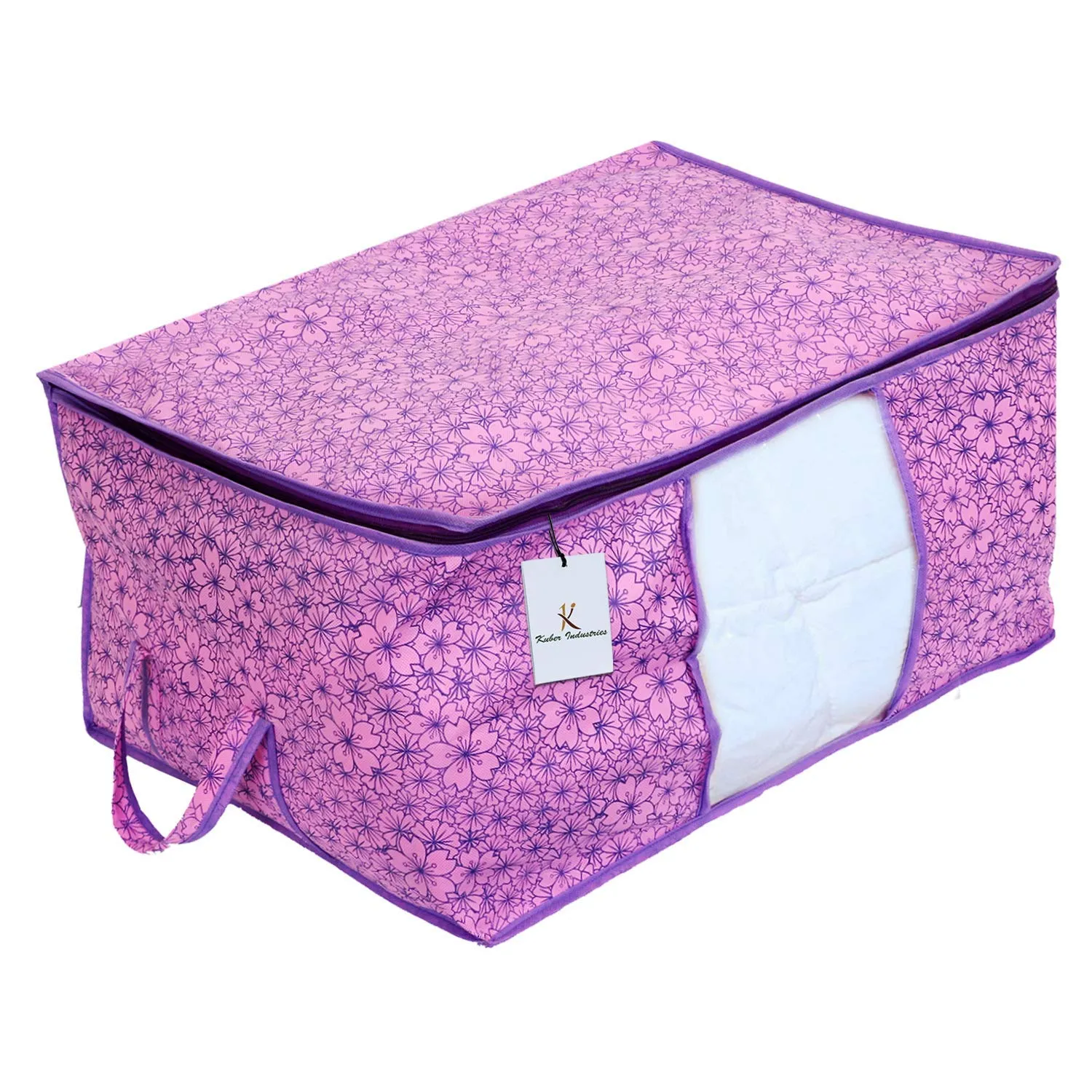 Kuber Industries Metallic Printed Non Woven 2 Pieces Saree Cover and 2 Pieces Underbed Storage Bag, Cloth Organizer for Storage, Blanket Cover Combo Set (Pink & Purple) -CTKTC038572