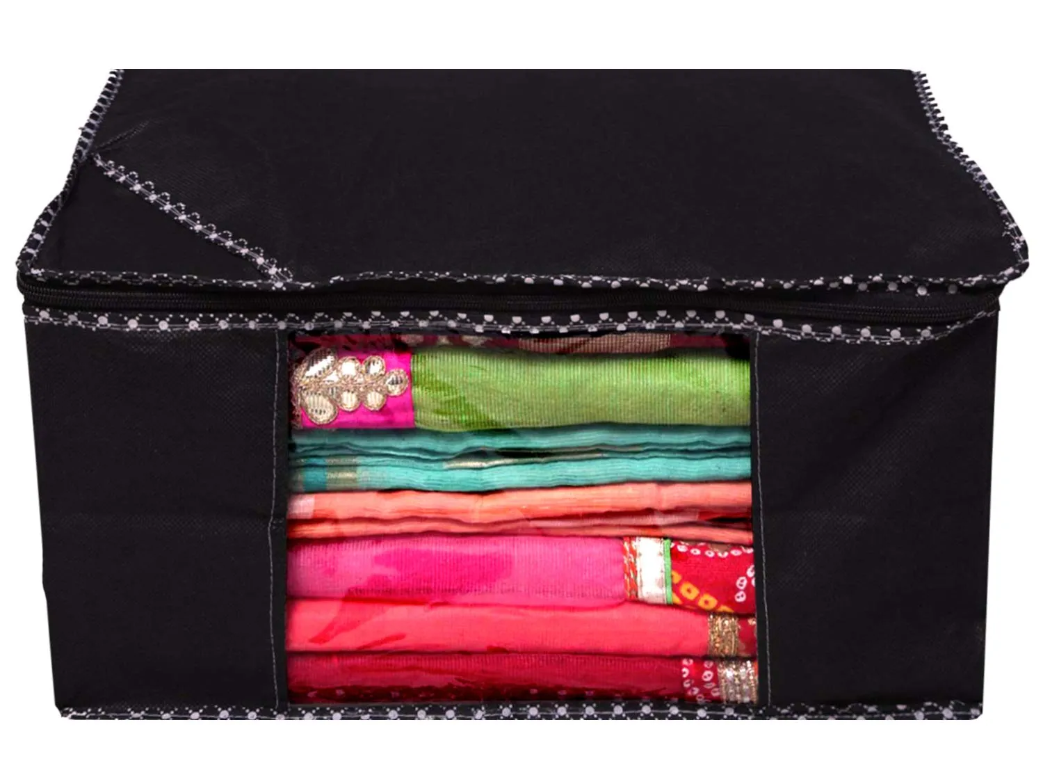 Kuber Industries Non Woven 2 Pieces Saree Cover and 2 Pieces Underbed Storage Bag, Cloth Organizer for Storage, Blanket Cover Combo Set (Black) -CTKTC038464