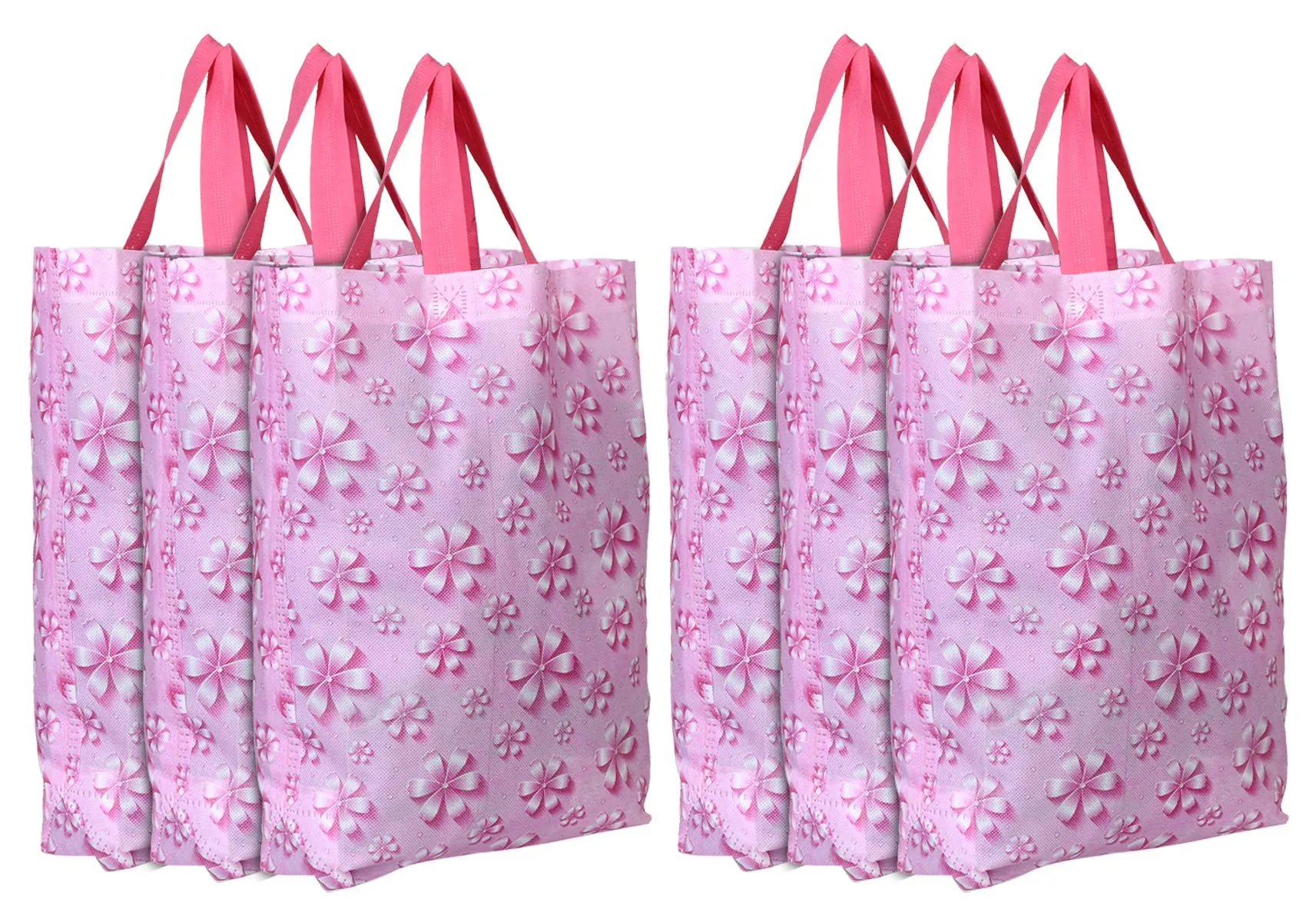 Kuber Industries Non-Woven Foldable Shopping Bag|Reusable Travel Tote Bag|Gift Bag|Grocery Bag for Vegetable|Pack of 6 (Pink)