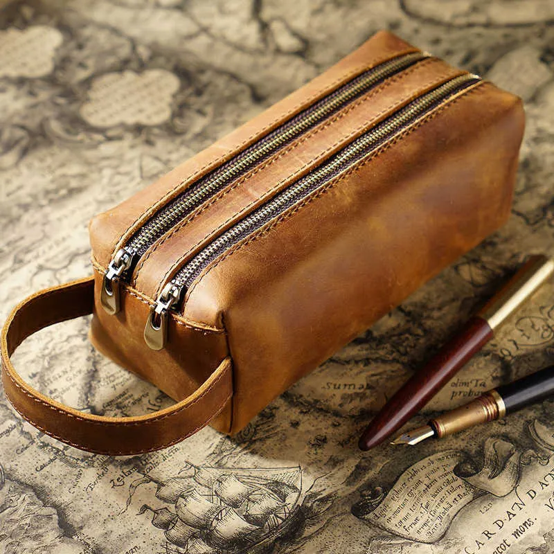 Large Leather Pencil Case Pen Bag