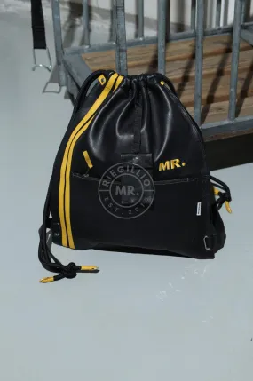 Leather Backpack Black - Yellow Stripes