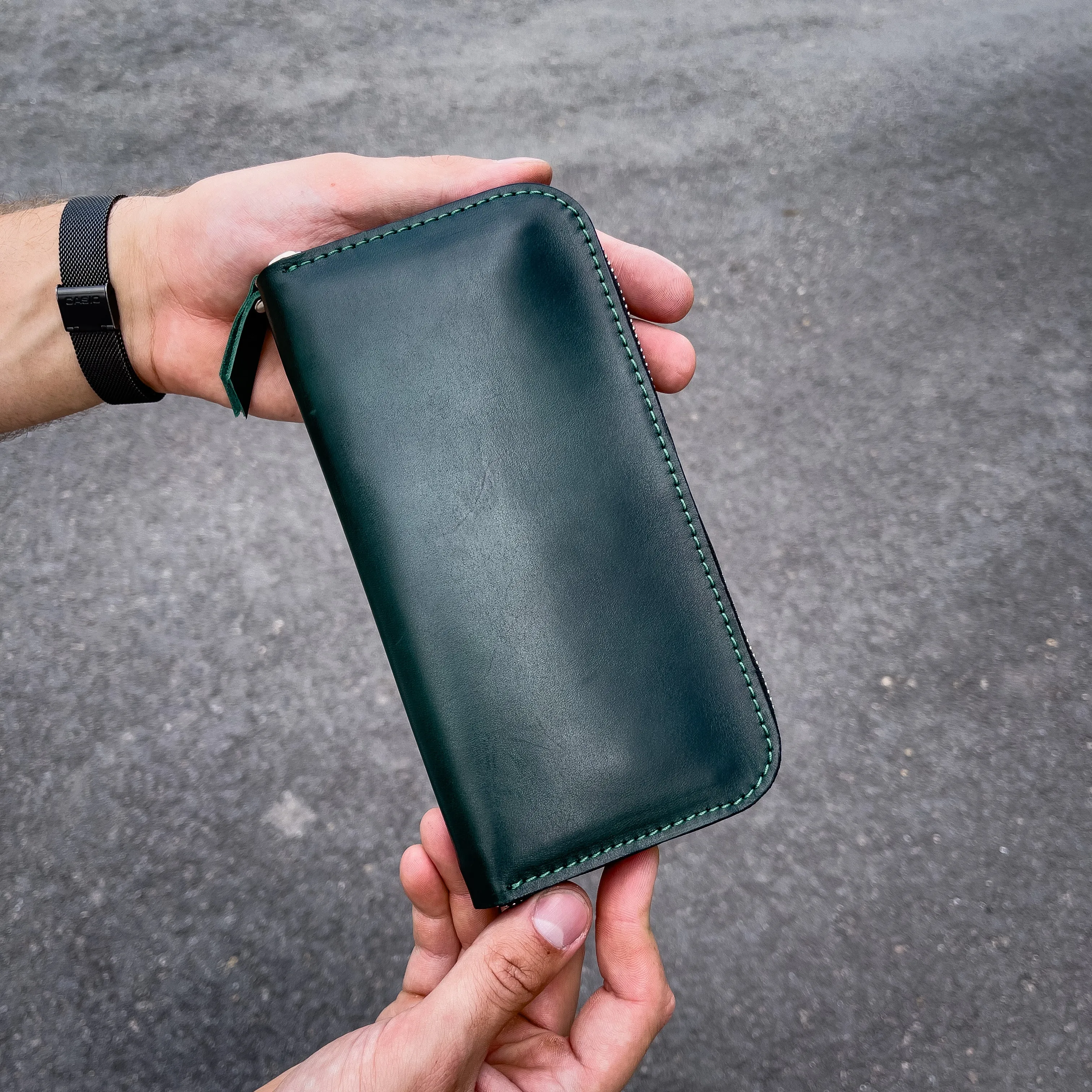 Leather zip around wallet, handmade men's wallet