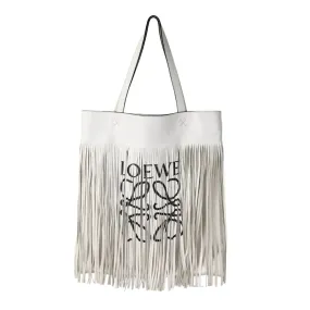 Loewe Fringe Leather Tote White Bag