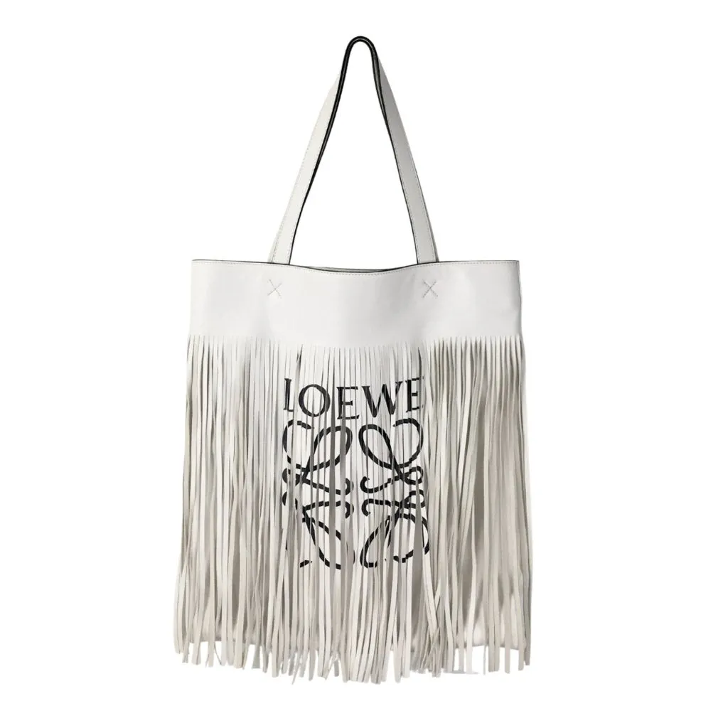 Loewe Fringe Leather Tote White Bag