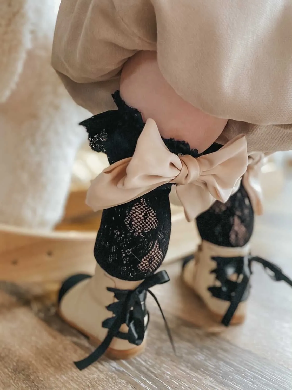 Lola Black Lace Socks with Satin Bows