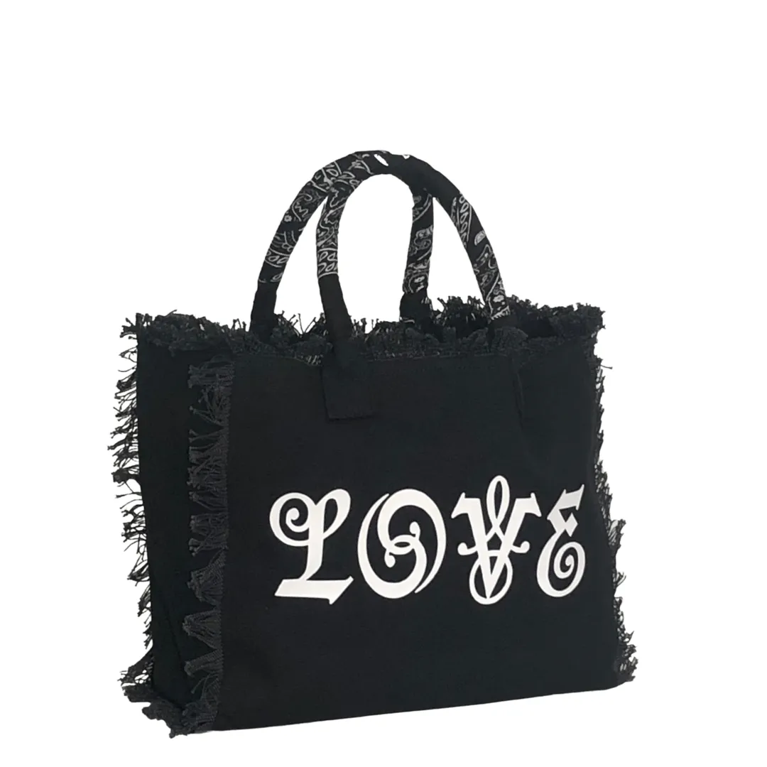 LOVE Shoulder Tote - Bandana - Black/White