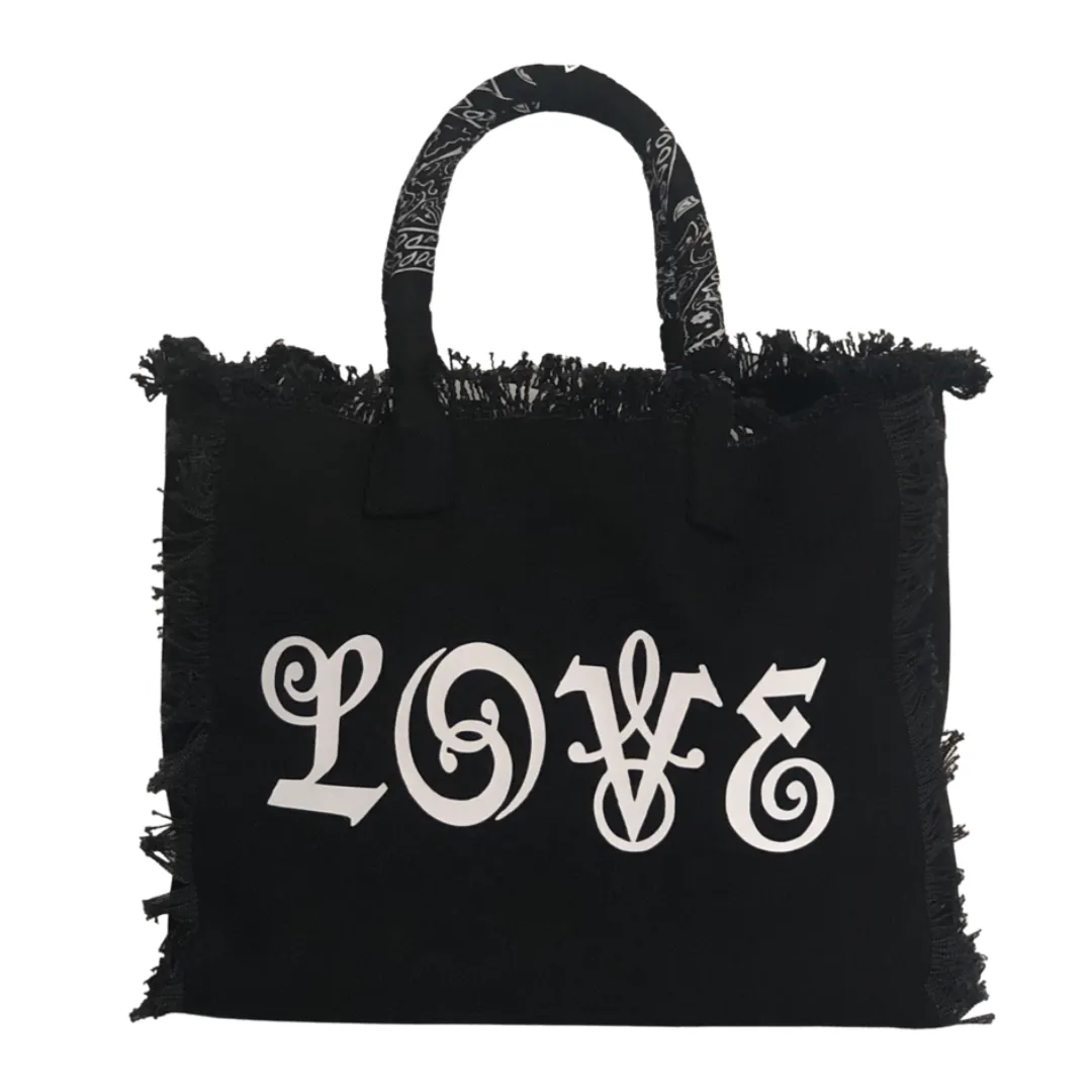 LOVE Shoulder Tote - Bandana - Black/White