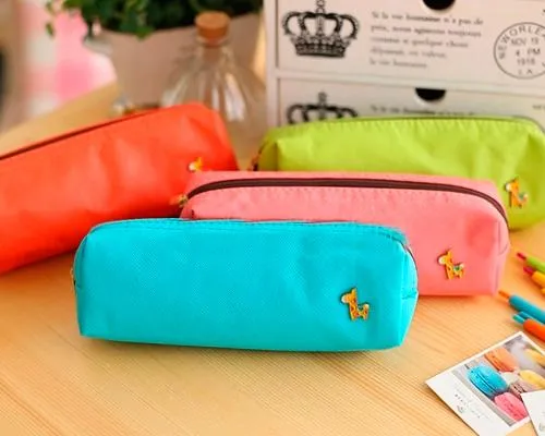 Lovely Deer Candy Color Student Pencil Bag - Pink