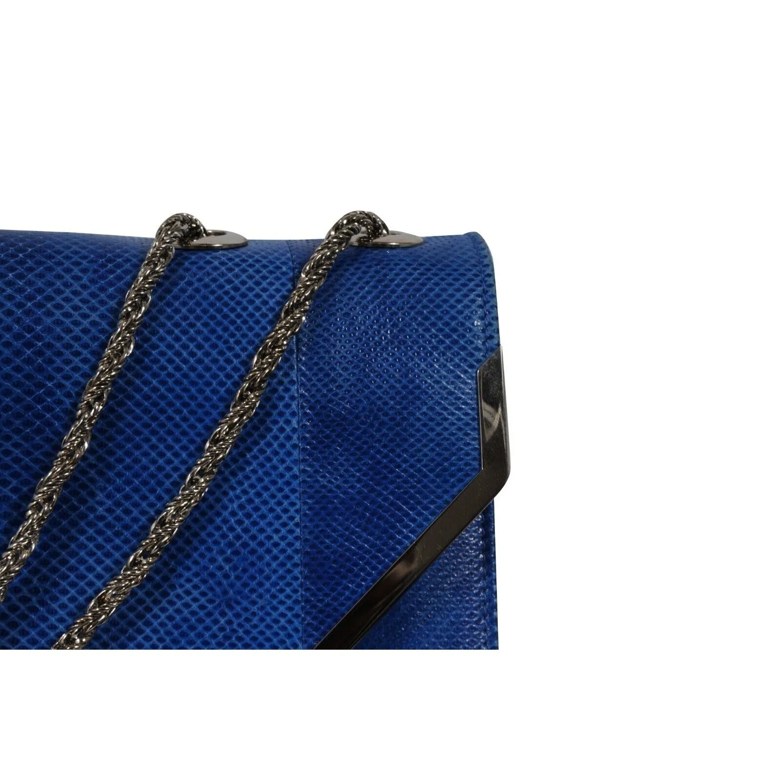 Marchesa Valentina Crystal Shoulder Bag Blue Snakeskin Leather  Python Silver