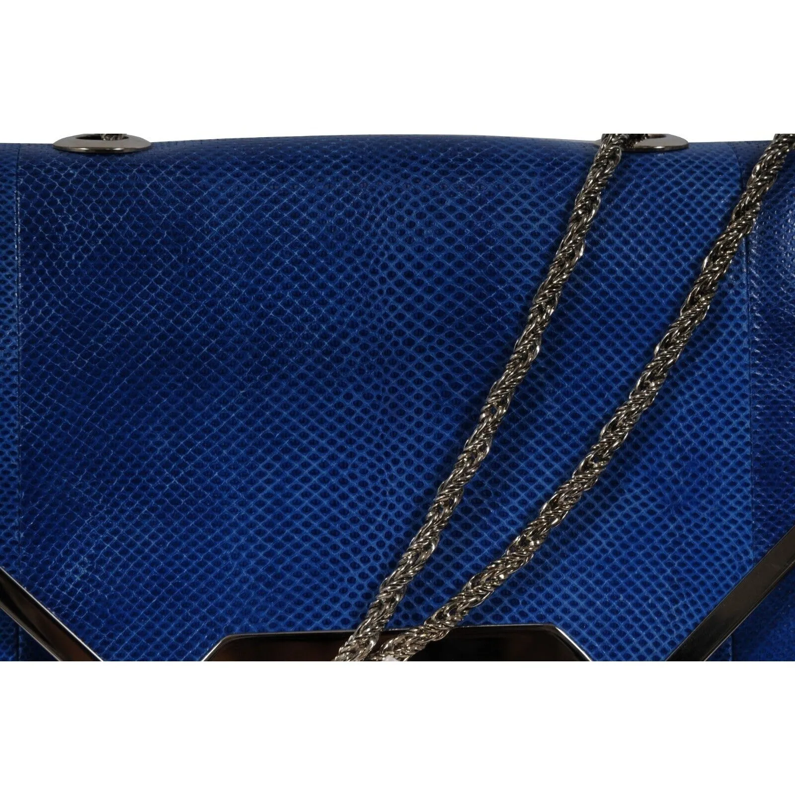 Marchesa Valentina Crystal Shoulder Bag Blue Snakeskin Leather  Python Silver