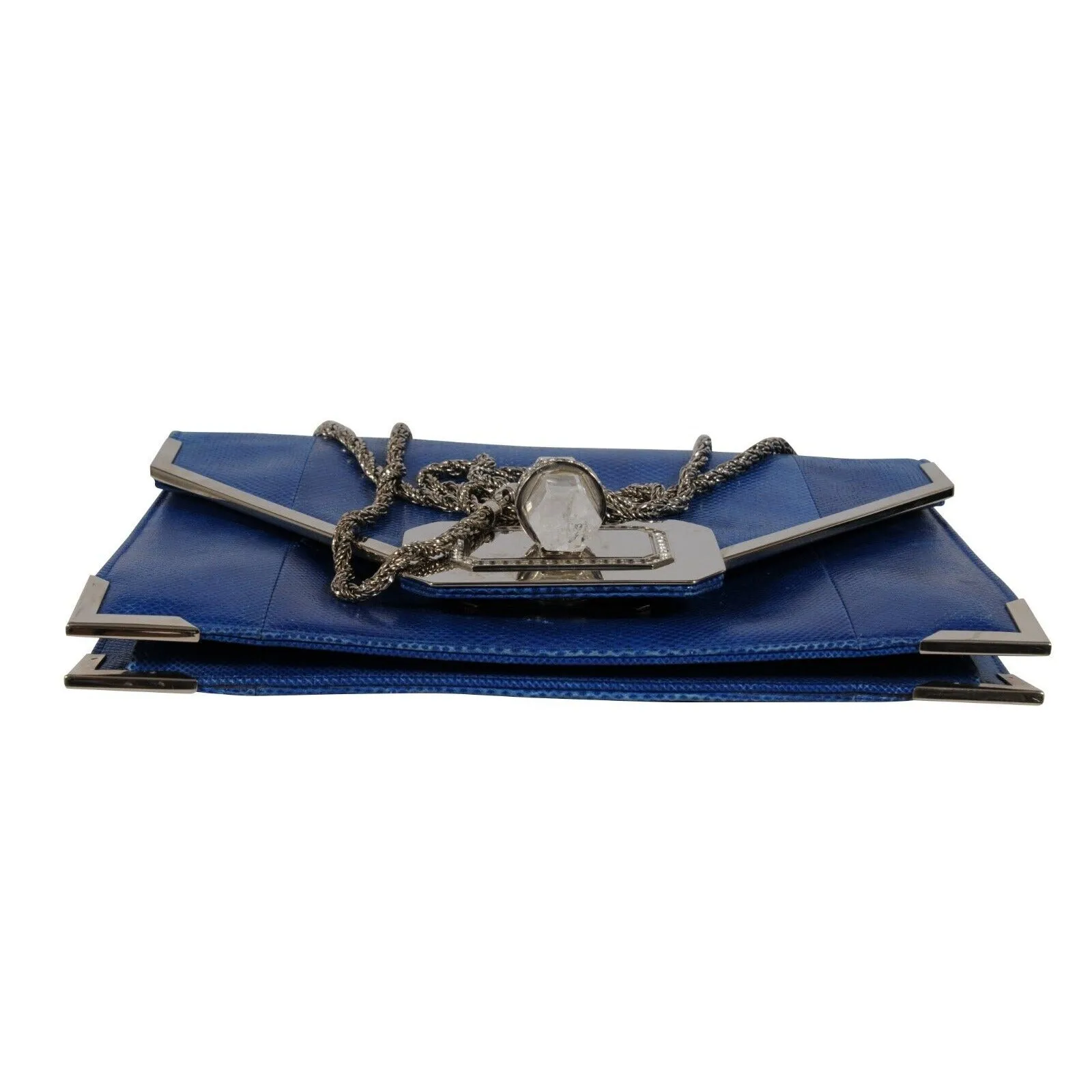 Marchesa Valentina Crystal Shoulder Bag Blue Snakeskin Leather  Python Silver