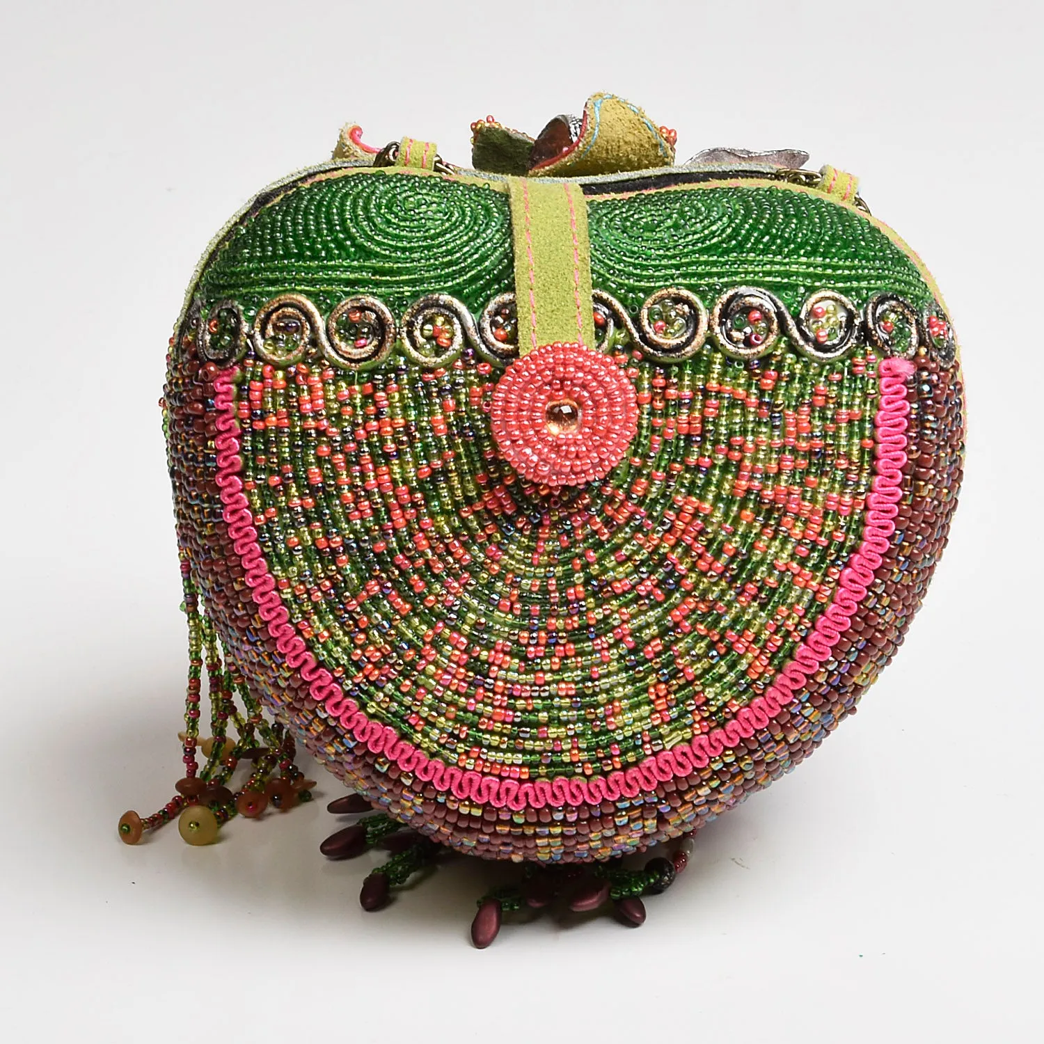 Mary Frances Green Heart Beaded Purse