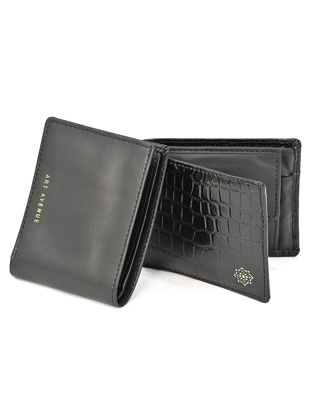 MEN BLACK TEXTURED GENUINE LEATHER WALLET