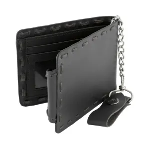 Milwaukee Leather MLW7810 Men's Black Leather Whip Stitch Bi-Fold Biker Wallet with Steel Chain