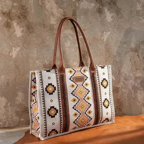 Montana West Wrangler Southwestern Pattern Dual Sided Print Canvas Wide Tote