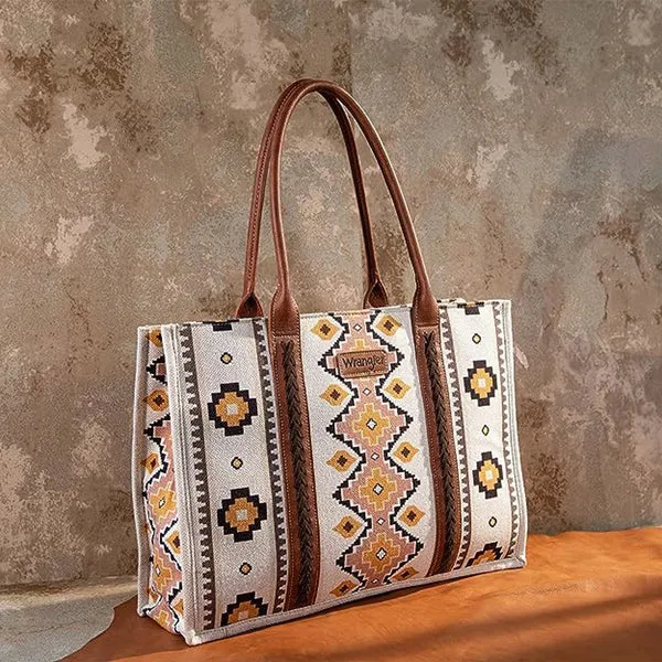 Montana West Wrangler Southwestern Pattern Dual Sided Print Canvas Wide Tote