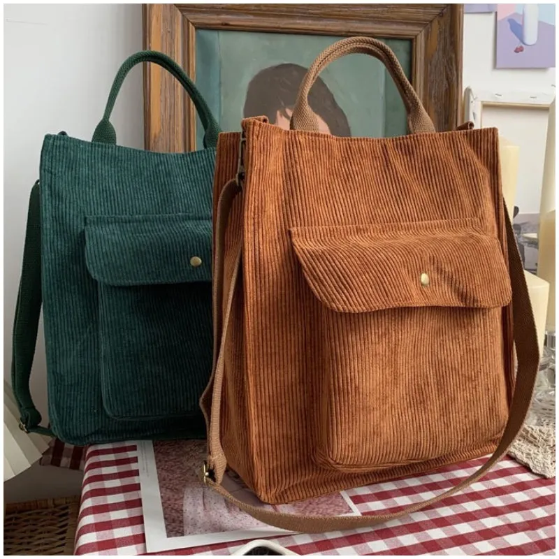 Multi-pockets High-capacity Corduroy Shopping Handbags