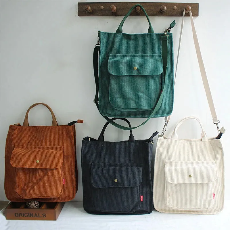 Multi-pockets High-capacity Corduroy Shopping Handbags