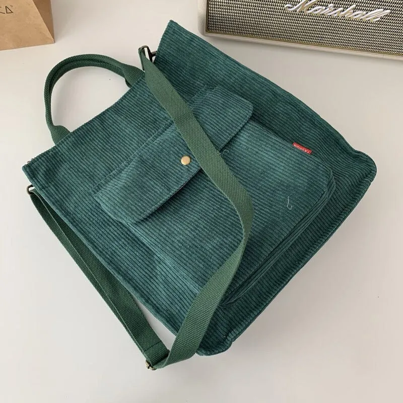 Multi-pockets High-capacity Corduroy Shopping Handbags