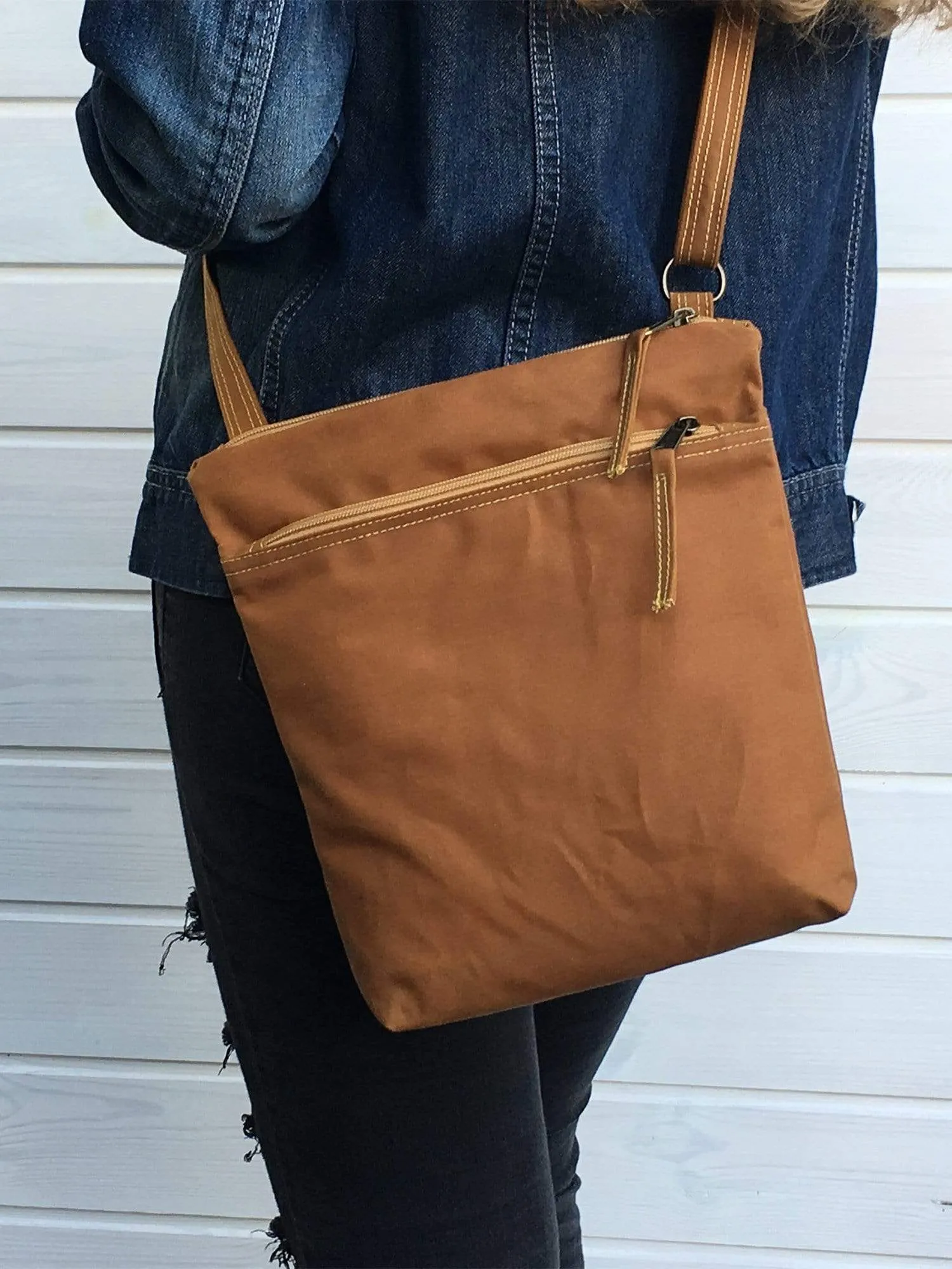 Mustard Waxed Canvas Cross Body Bag, Vegan Purse | Aris Bags