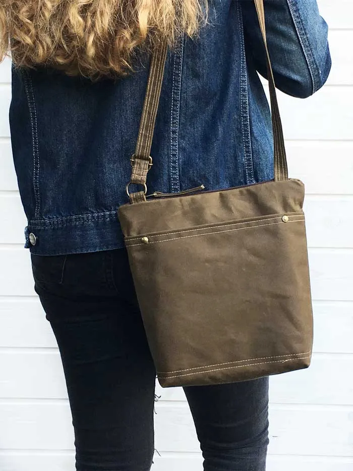 Mustard Waxed Canvas Cross Body Bag, Vegan Purse | Aris Bags