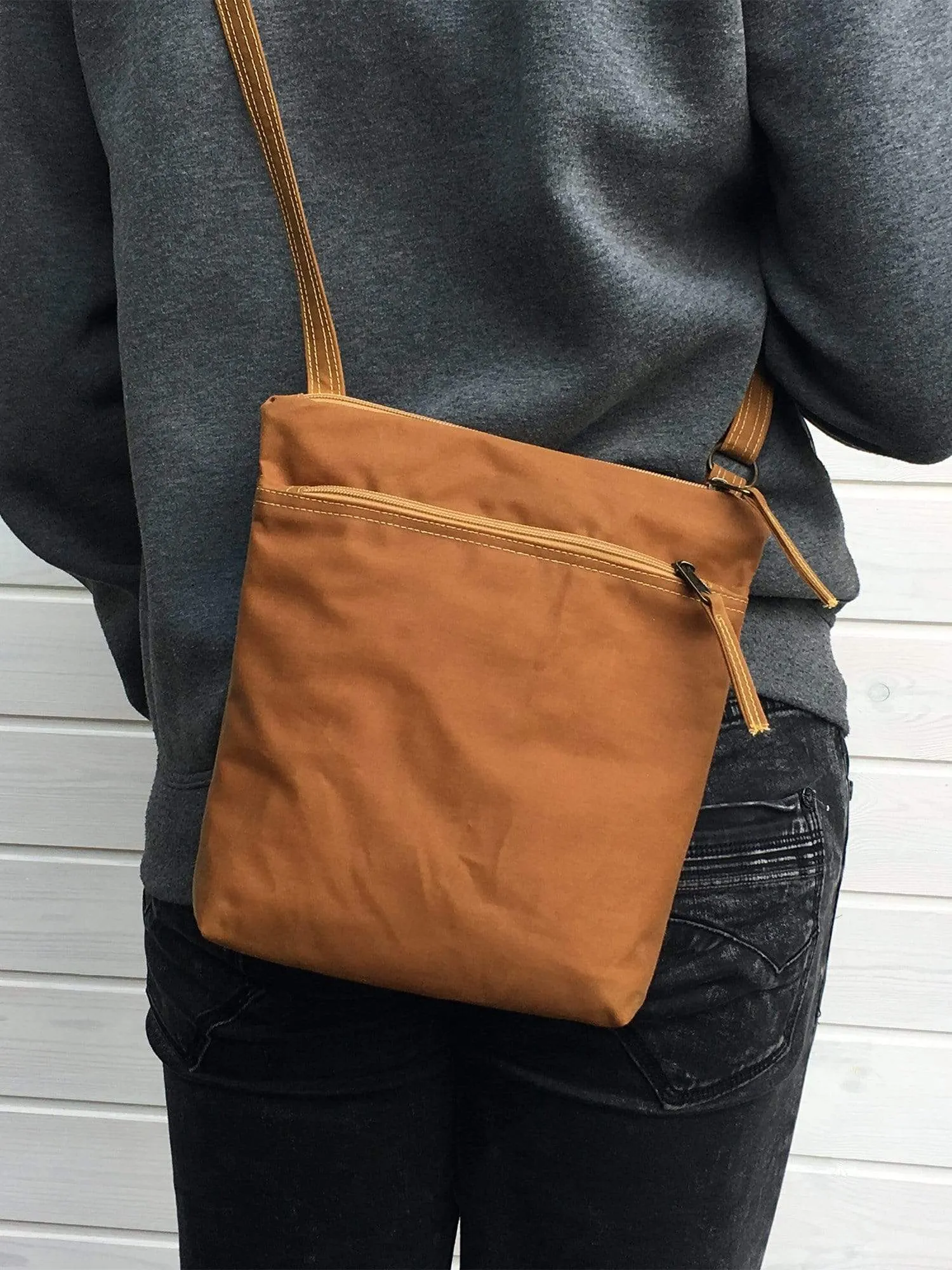 Mustard Waxed Canvas Cross Body Bag, Vegan Purse | Aris Bags