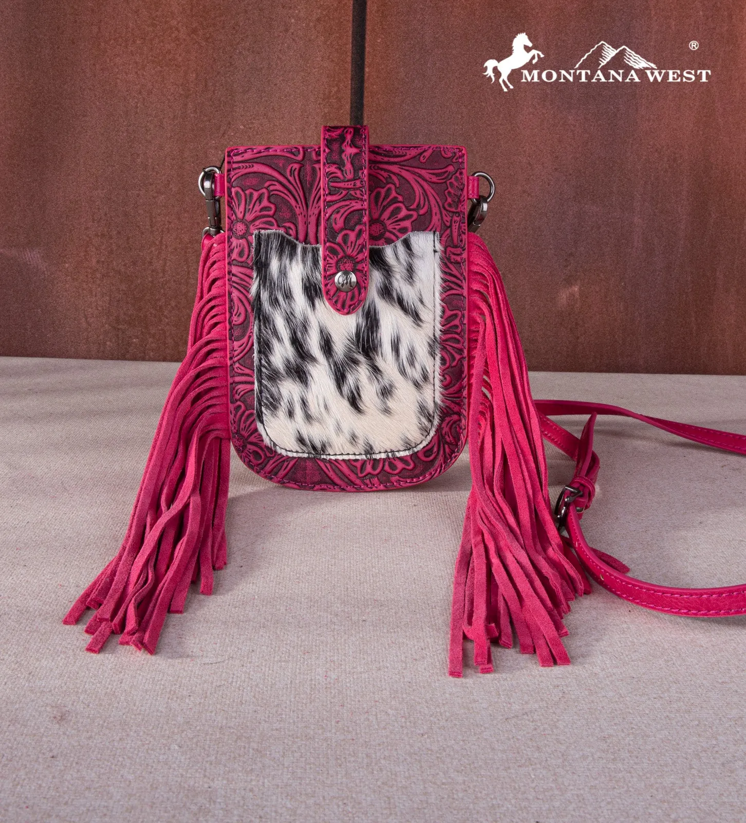 MW1263-200 Montana West Hair-On Cowhide Fringe Phone Wallet Crossbody