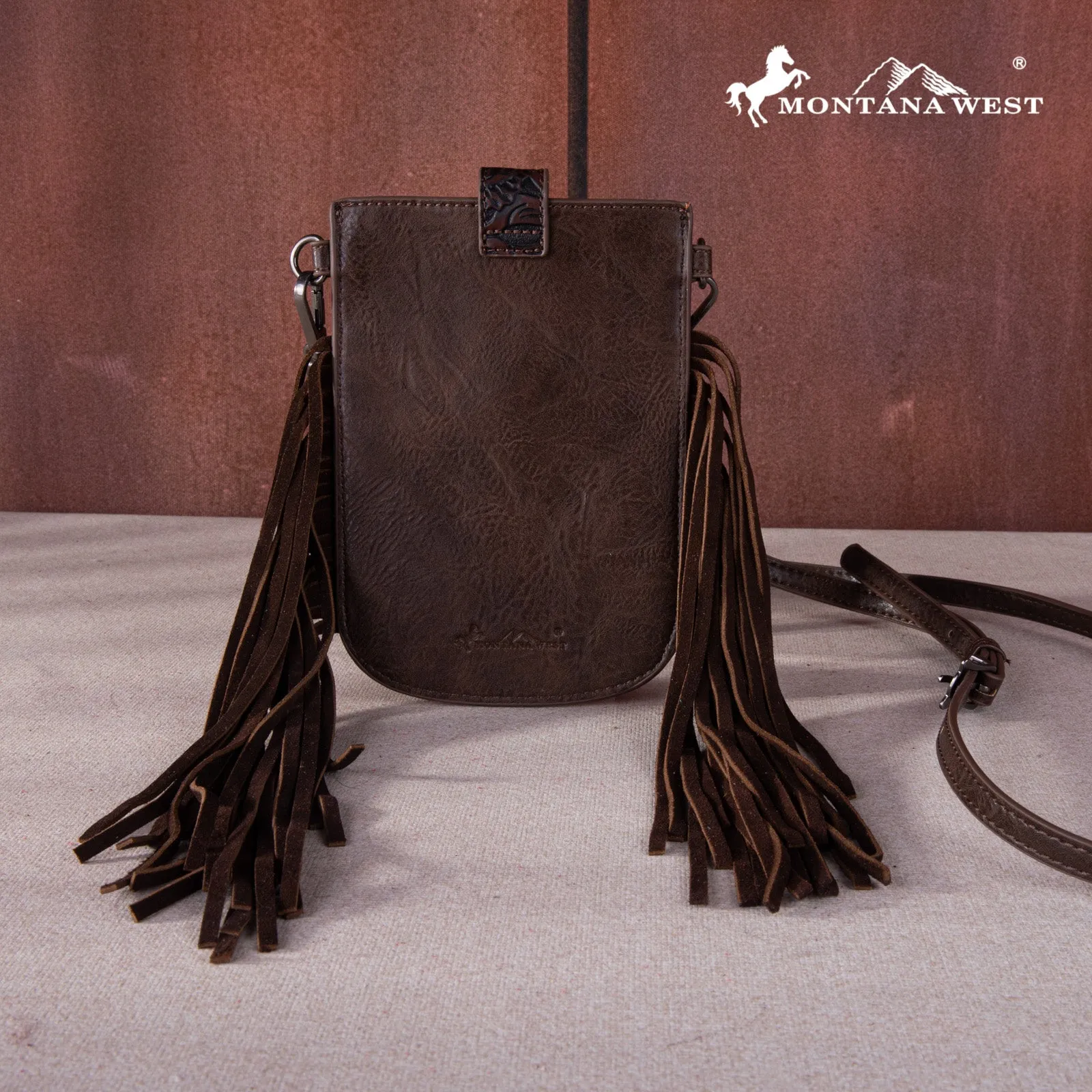 MW1263-200 Montana West Hair-On Cowhide Fringe Phone Wallet Crossbody