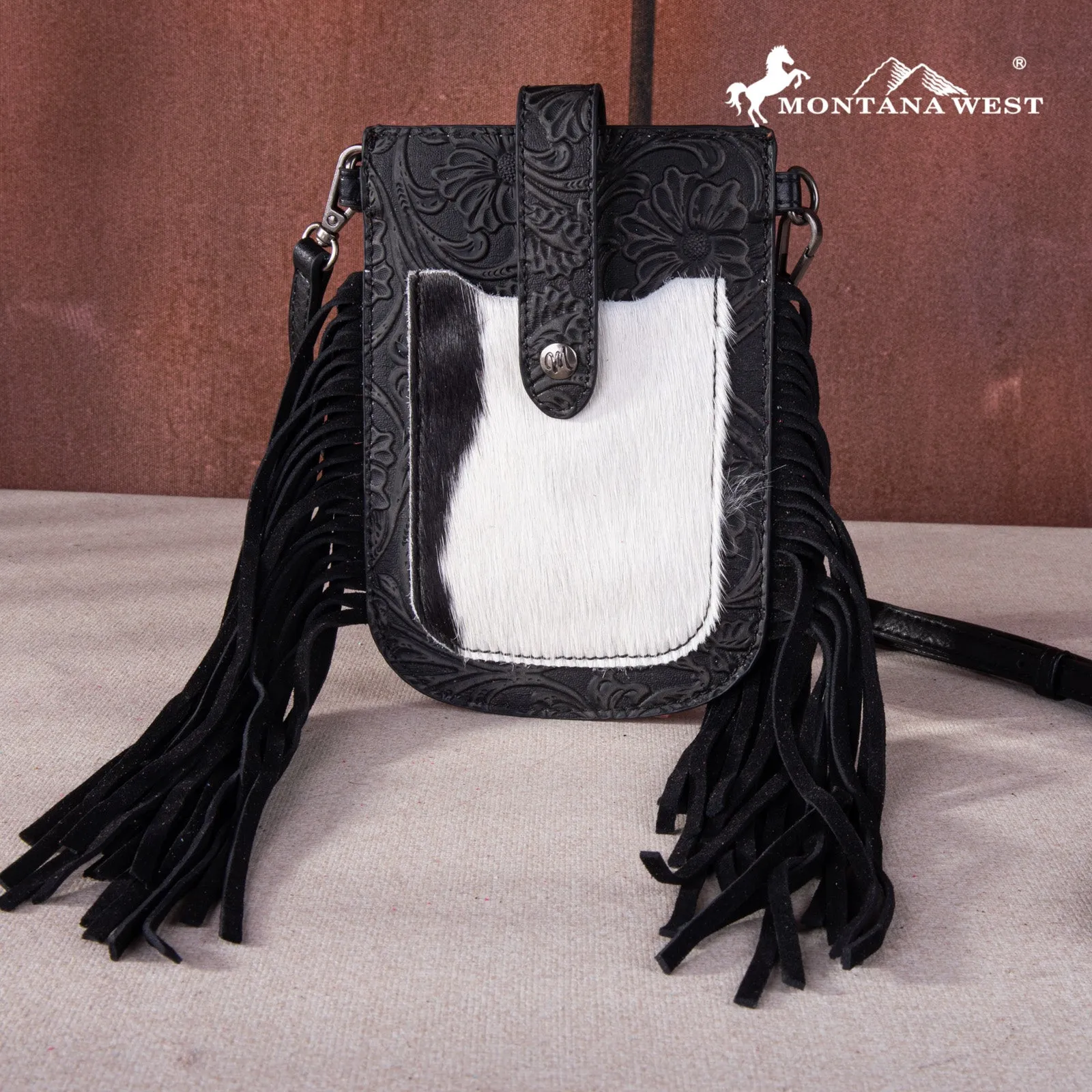 MW1263-200 Montana West Hair-On Cowhide Fringe Phone Wallet Crossbody