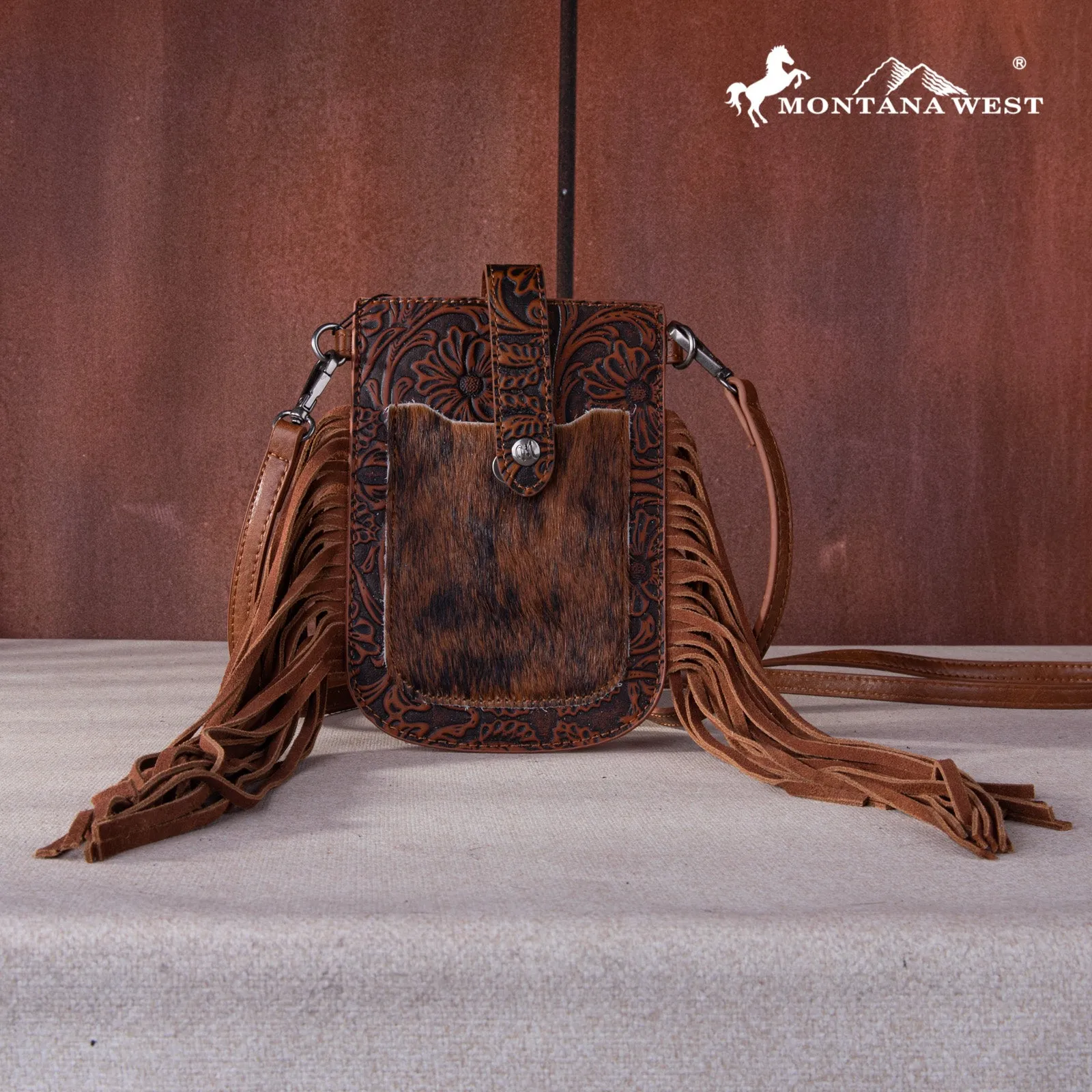 MW1263-200 Montana West Hair-On Cowhide Fringe Phone Wallet Crossbody