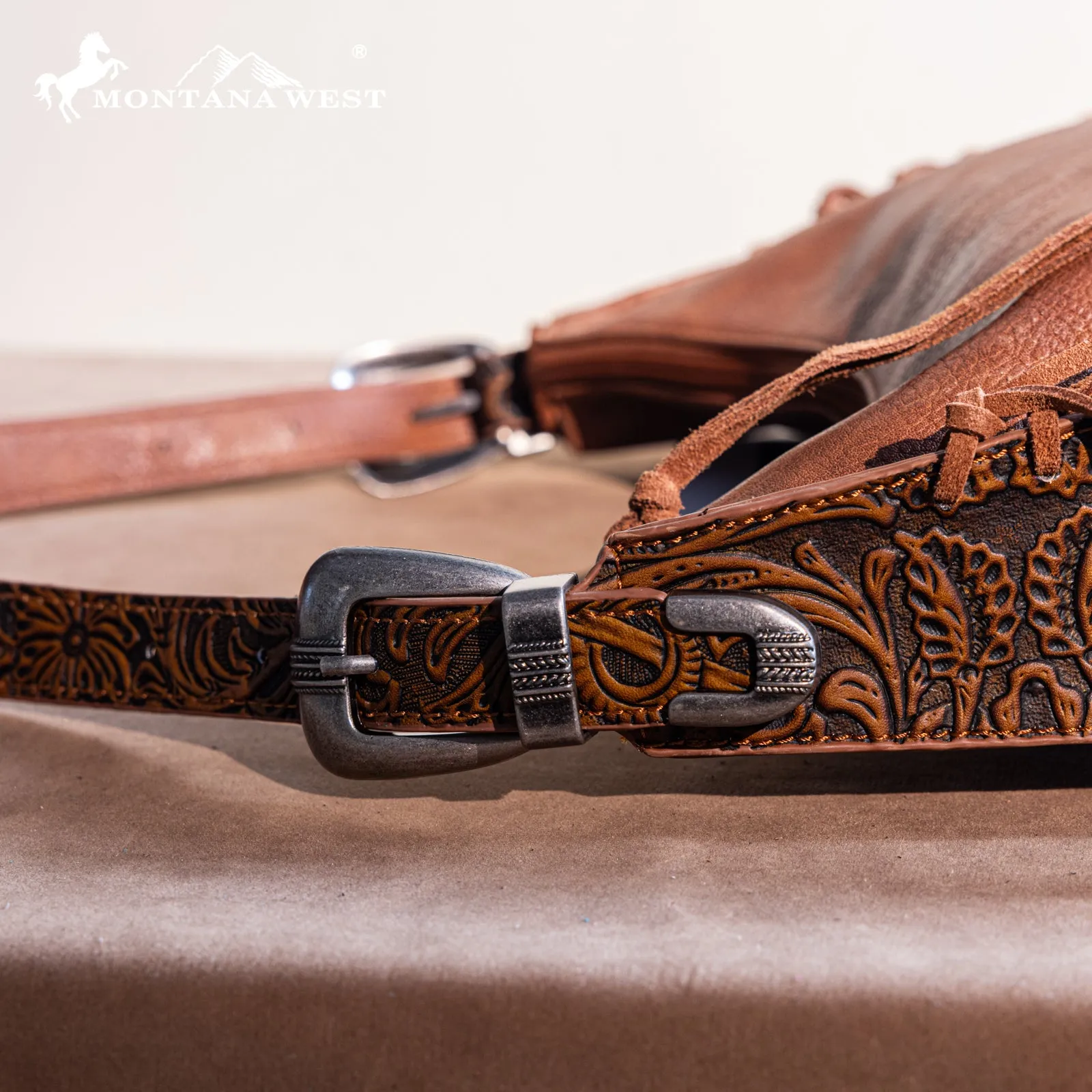 MW1272G-918 Montana West Floral Tooled Concealed Carry Hobo